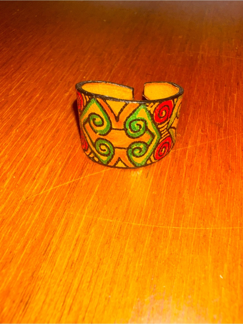 Artisan Multicolor Swirl Leather Ring - Green & Red Accents